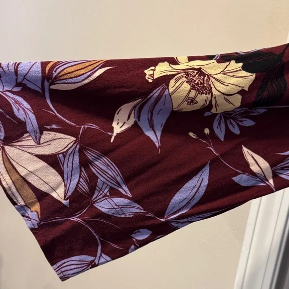 Free People Bella Burgundy and Lavender Floral Tunic with Plunging Neckline - Picture 3 of 4